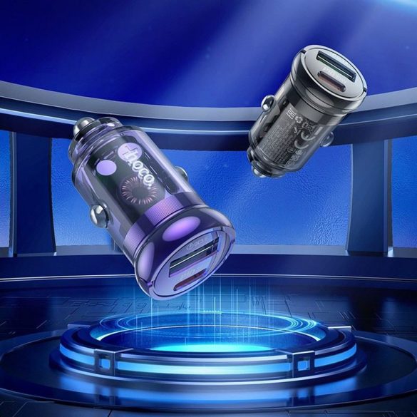 Încărcător auto HOCO Tip C PD30W + QC3.0 Z53A VISION violet transparent