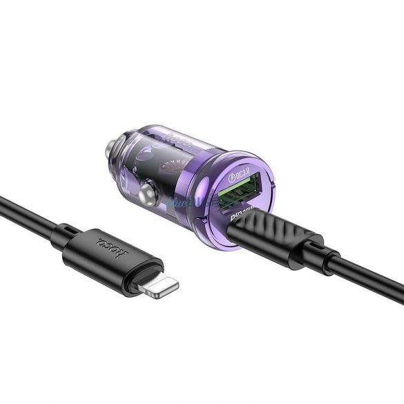 Încărcător auto HOCO USB QC3.0 + Tip C + cablu tip C la Apple Lightning 8-pini PD 30W Z53A violet