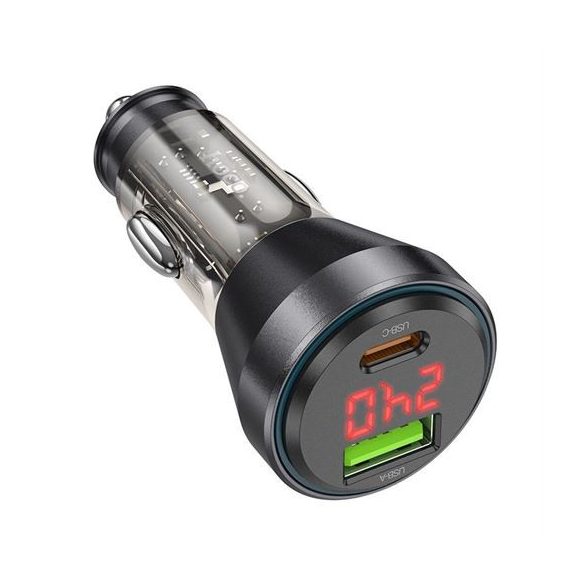 Incarcator auto HOCO USB A QC 18W + Tip C 30W cu display digital + cablu Tip C pentru Iphone PD48W NZ12B transparent negru