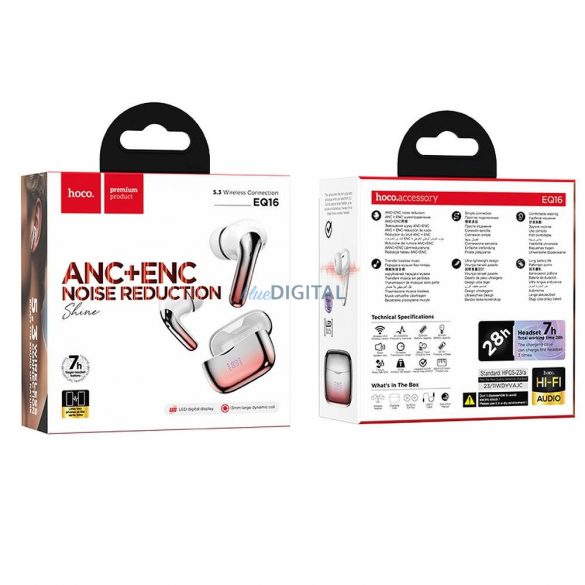 Căști wireless HOCO bluetooth TWS ANC+ENC EQ16 glazură roșie