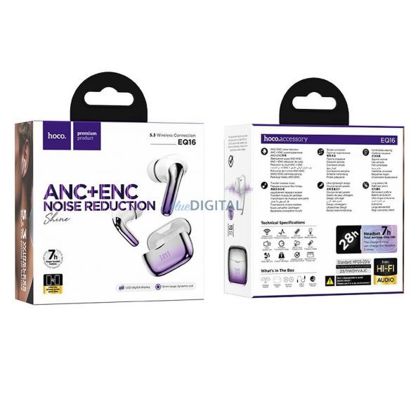 Căști wireless HOCO bluetooth TWS ANC+ENC EQ16 violet glazură