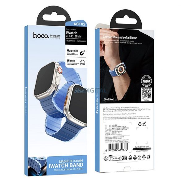 Curea magnetică din silicon HOCO pentru Apple Watch 42 / 44 / 45 / 49 mm AS102 albastru închis cu albastru deschis