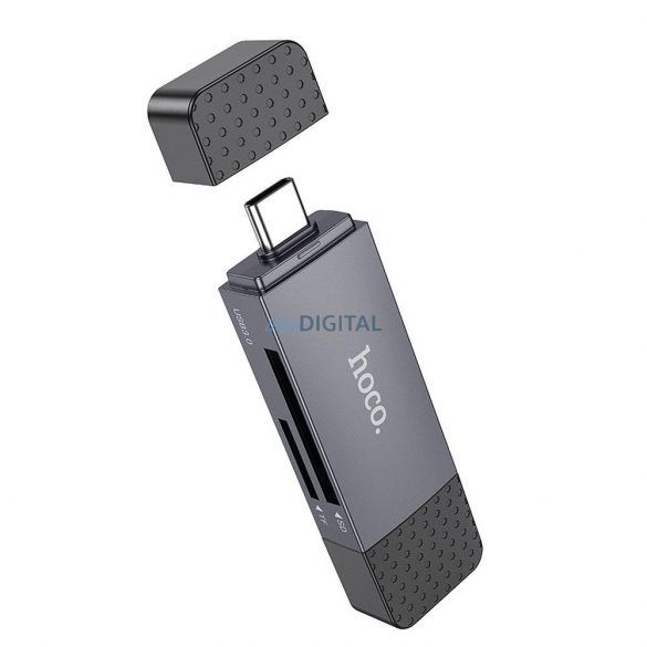 Cititor de carduri HOCO 2in1 USB A + Type C 2.0 gri metal