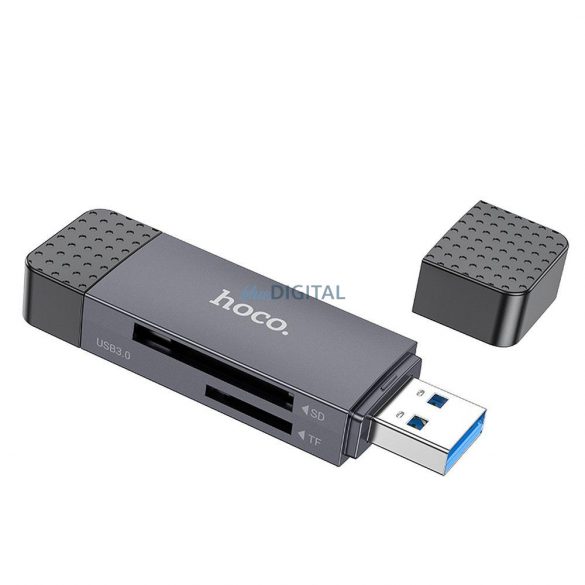 Cititor de carduri HOCO 2in1 USB A + Type C 2.0 gri metal