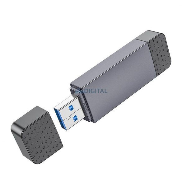 Cititor de carduri HOCO 2in1 USB A + Type C 2.0 gri metal