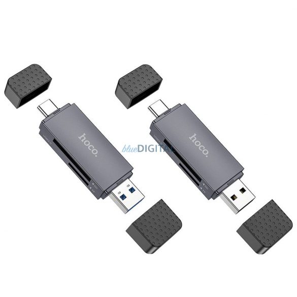 Cititor de carduri HOCO 2in1 USB A + Type C 2.0 gri metal