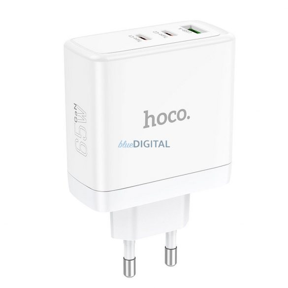 Încărcător de perete HOCO 2 x Tip C + USB A QC PD 65W GaN N30 alb