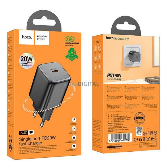 Incarcator de perete HOCO Tip C QC PD 20W N40 negru