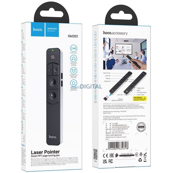 Prezentator laser wireless bluetooth HOCO GM202 - argintiu