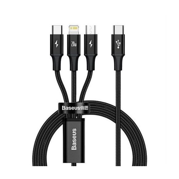 Cablu BASEUS 3in1 Tip C la Micro USB / Lightning / Tip C 20W CAMLT-SC01 1,5 m negru