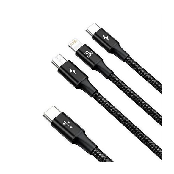 Cablu BASEUS 3in1 Tip C la Micro USB / Lightning / Tip C 20W CAMLT-SC01 1,5 m negru