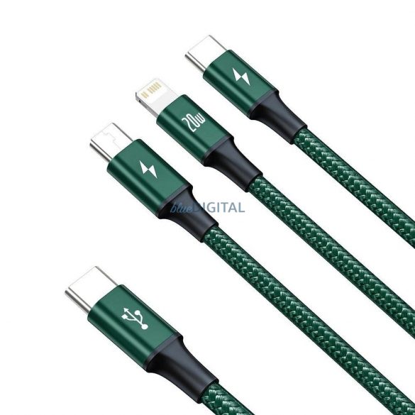 Cablu BASEUS 3in1 Tip C la Micro USB / Lightning / Tip C PD 20W CAMLT-SC06 1,5 m verde