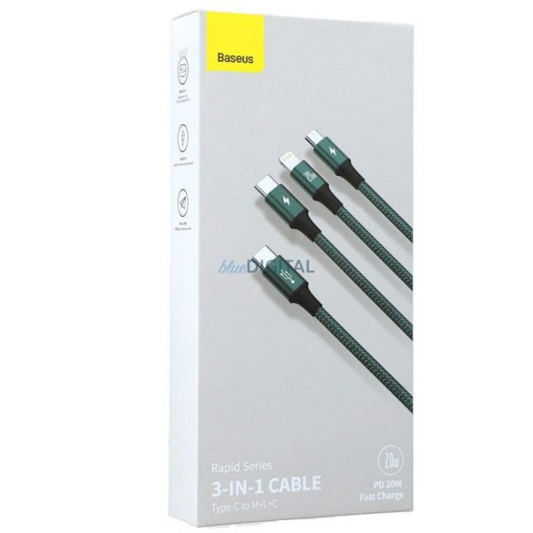 Cablu BASEUS 3in1 Tip C la Micro USB / Lightning / Tip C PD 20W CAMLT-SC06 1,5 m verde