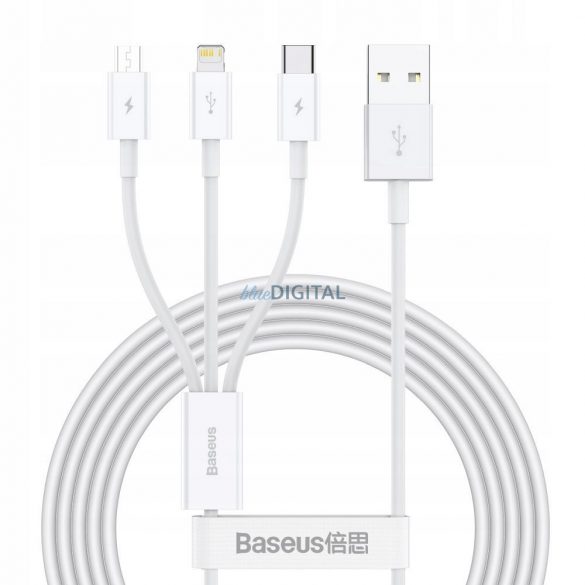 Baseus CAMLTYS-02 Cablu USB-A - Type-C/Lightning/micro USB 3.5A 1.5m - alb