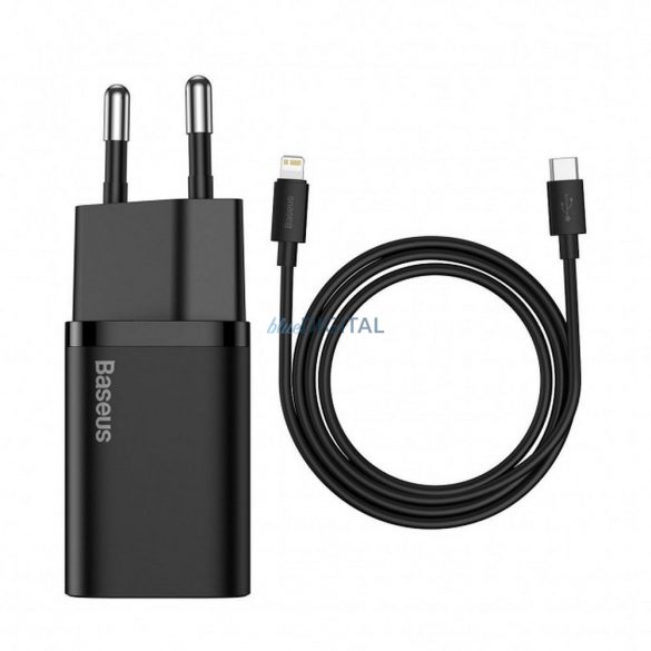 Încărcător de voiaj BASEUS Tip C + cablu tip C la iPhone Lightning 8-pini Super Si PD 20W negru TZCCSUP-B01/CCCJGCE-D