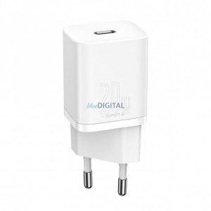 Încărcător de voiaj BASEUS Tip C + cablu tip C la iPhone Lightning 8-pini Super Si PD 20W alb TZCCSUP-B02/CCCJGCE-D