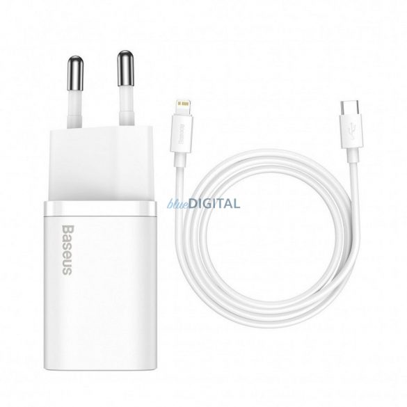 Încărcător de voiaj BASEUS Tip C + cablu tip C la iPhone Lightning 8-pini Super Si PD 20W alb TZCCSUP-B02/CCCJGCE-D