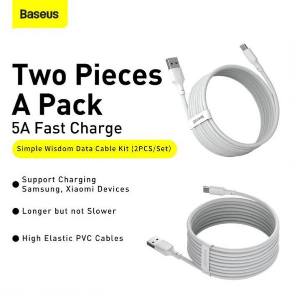 BASEUS cablu USB la tip C 2,4A Simple Wisdom TZCALZJ-02 1,5 metri alb 2 buc în set