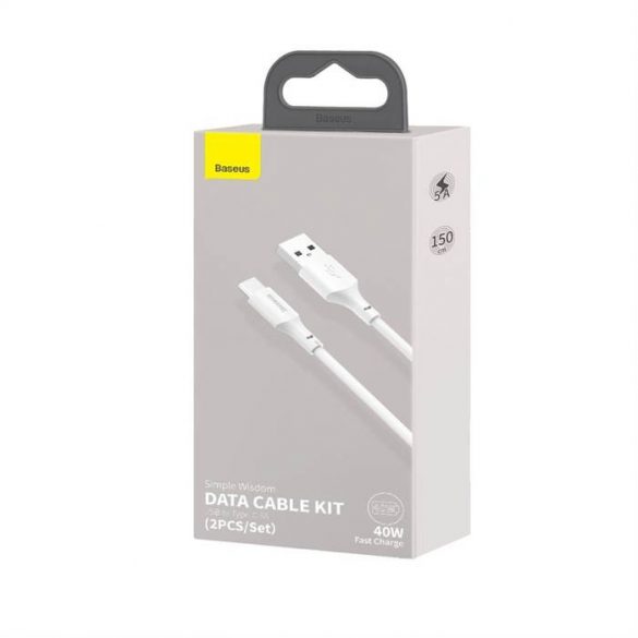 BASEUS cablu USB la tip C 2,4A Simple Wisdom TZCALZJ-02 1,5 metri alb 2 buc în set