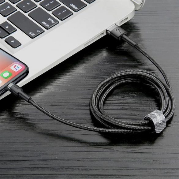 Cablu cafenea BASEUS pentru iPhone Lightning 8-pini 2.4A 1M Gri+Negru CALKLF-BG1