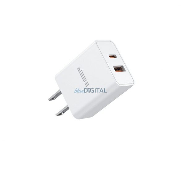 Încărcător de voiaj VEGER USB A + Tip C QC3.0 PD 30W VLS302U alb