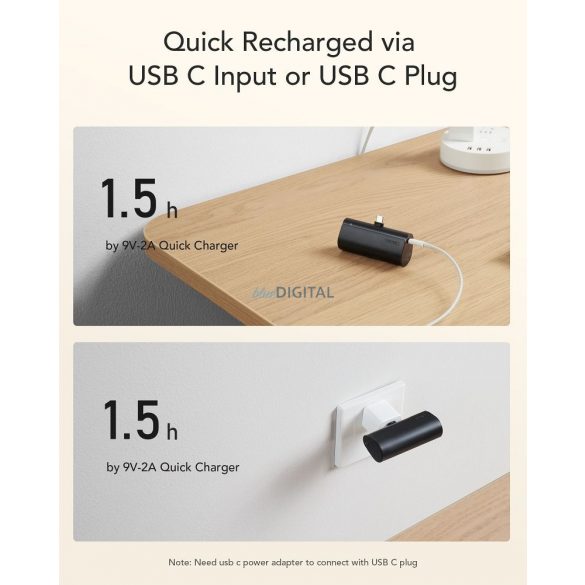 Power Bank VEGER PlugOn - 5000mAh cu încorporat pentru Tip C PD20W negru (W0556P)