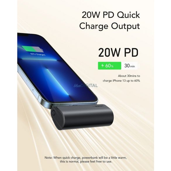 Power Bank VEGER PlugOn - 5000mAh cu conector pentru Lightning 8 pini PD20W negru (W0556P)