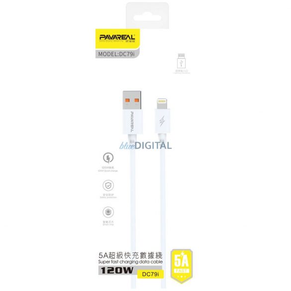 Cablu PAVAREAL USB la iPhone Lightning 5A PA-DC79I 1 m. alb