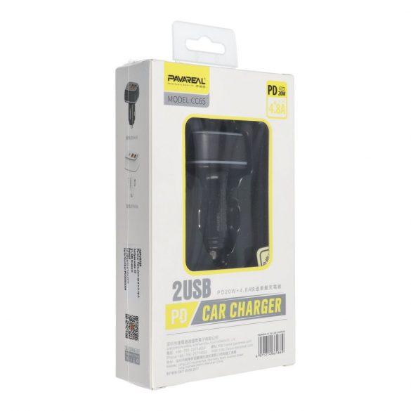 PAVAREAL încărcător auto Tip C PD 20W + USB 3A PA-CC65 negru