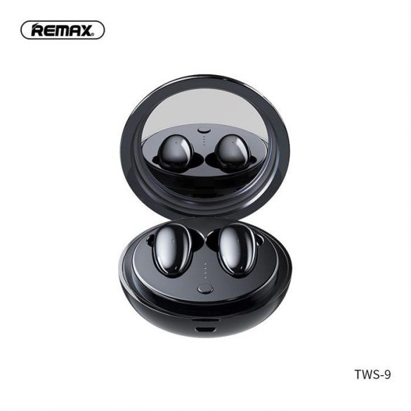 Căști stereo wireless REMAX TWS-9 cu stație de andocare și oglindă neagră