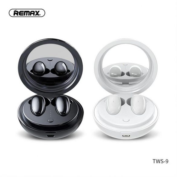 Căști stereo wireless REMAX TWS-9 cu stație de andocare și oglindă neagră