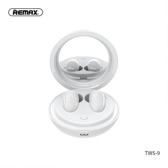 Căști stereo wireless REMAX TWS-9 cu stație de andocare și oglindă albă