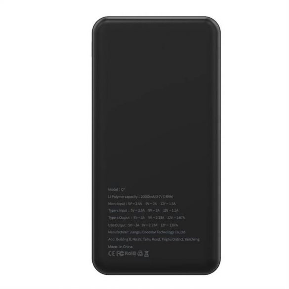 Power bank PURIDEA Q7 - 20 000mAh Încărcător rapid QC3.0 PD3.0 20W negru