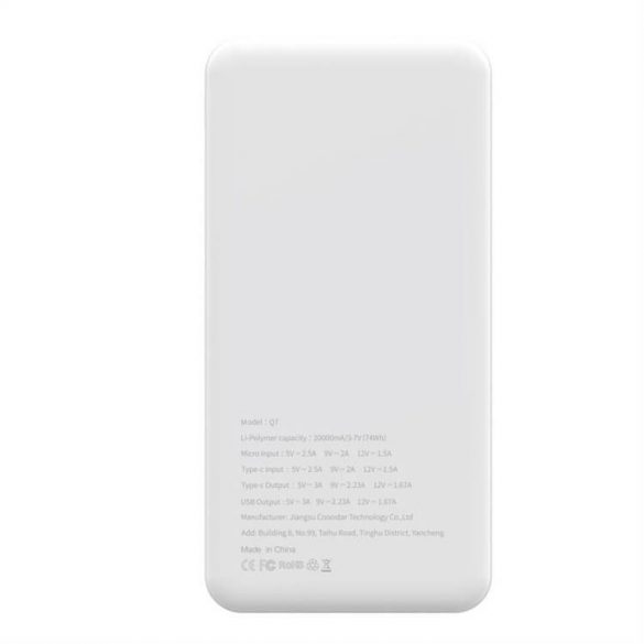 Power bank PURIDEA Q7 - 20 000mAh Încărcător rapid QC3.0 PD3.0 20W alb