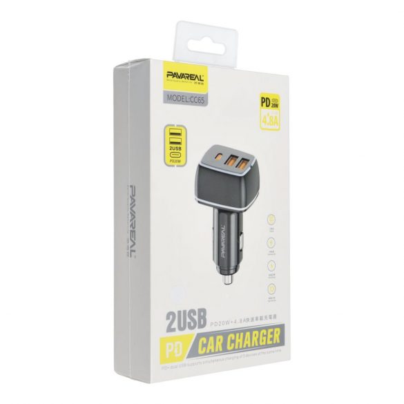 PAVAREAL încărcător auto Tip C PD 20W + 2x USB 4,8A PA-CC65 alb