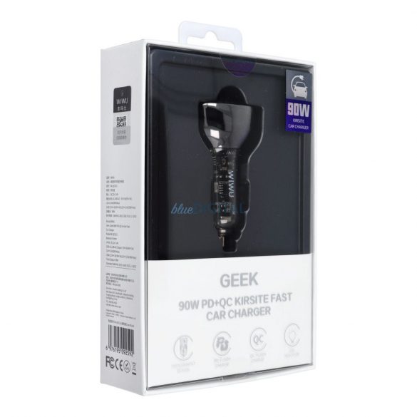 WiWU Geek Series Wi-QC013 Încărcător auto cu 2xUSB-A și 1xUSB-C 90W PD+QC - argintiu