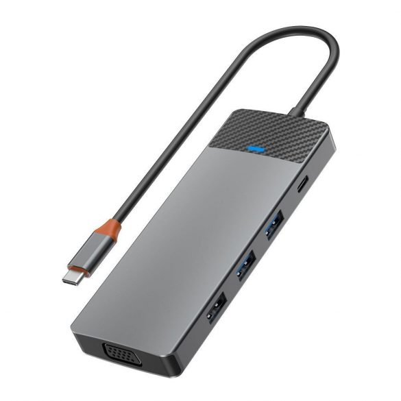 WiWU A921HV dokkoló 9 az 1-ben USB3.0x2+USB2.0x1+SD/TF(3.0)+PD (100W)+USB-C(3.0)+HDMI(4K30HZ)+VGA 1080P