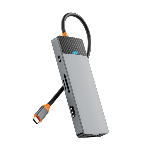 WiWU A921HV dokkoló 9 az 1-ben USB3.0x2+USB2.0x1+SD/TF(3.0)+PD (100W)+USB-C(3.0)+HDMI(4K30HZ)+VGA 1080P