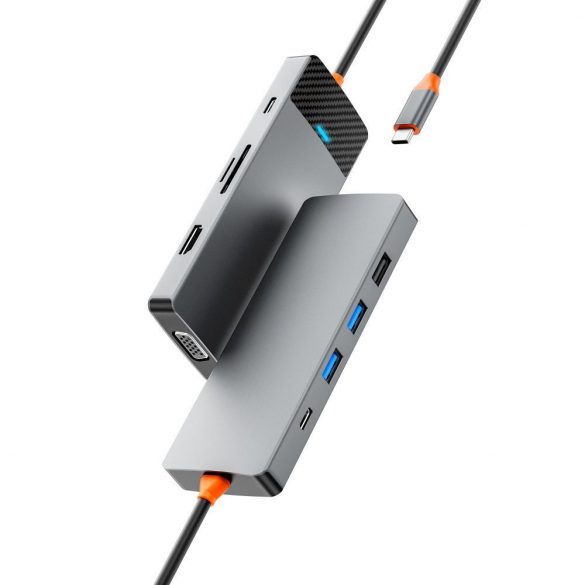 WiWU A921HV dokkoló 9 az 1-ben USB3.0x2+USB2.0x1+SD/TF(3.0)+PD (100W)+USB-C(3.0)+HDMI(4K30HZ)+VGA 1080P