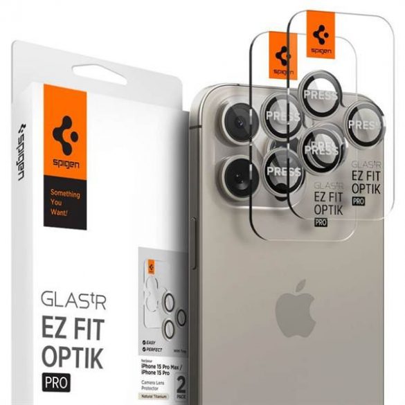 SPIGEN OPTIK.TR Protector camera ”EZ FIT” pachet de 2 pentru IPHONE 14 PRO / PRO MAX / 15 PRO / PRO MAX titan natural