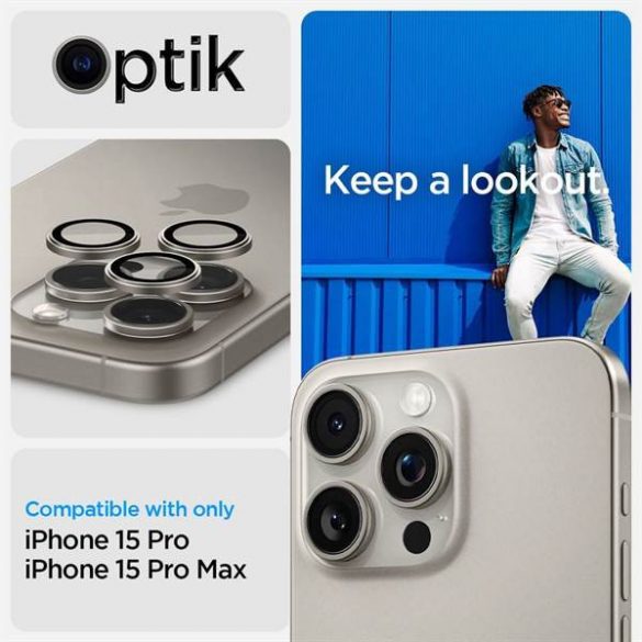 SPIGEN OPTIK.TR Protector camera ”EZ FIT” pachet de 2 pentru IPHONE 14 PRO / PRO MAX / 15 PRO / PRO MAX titan natural