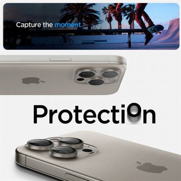 SPIGEN OPTIK.TR Protector camera ”EZ FIT” pachet de 2 pentru IPHONE 14 PRO / PRO MAX / 15 PRO / PRO MAX titan natural