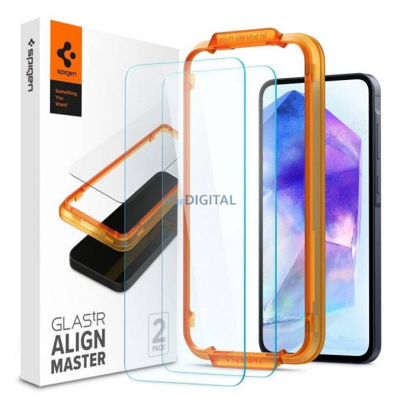 Sticlă temperată Spigen ALM GLAS.TR cu cadru de montare pentru Samsung Galaxy A55 5G - 2 buc