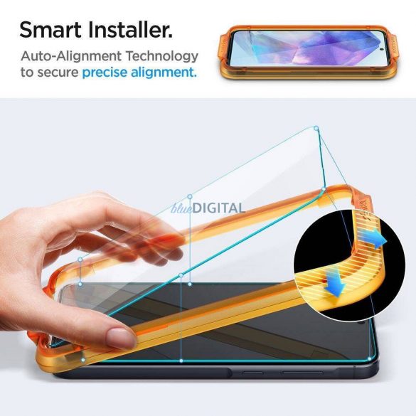 Sticlă temperată Spigen ALM GLAS.TR cu cadru de montare pentru Samsung Galaxy A55 5G - 2 buc