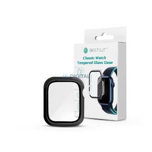 Husă de protecție Apple Watch 7/Seria 8 (45 mm) cu sticlă securizată încorporată - Carcasă din sticlă securizată Bestsuit Classic Watch - neagră