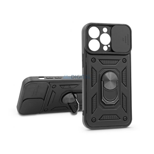 Husa din spate rezistenta la socuri Apple iPhone 13 Pro cu inel si protectie pentru camera - Slide Armor - neagra