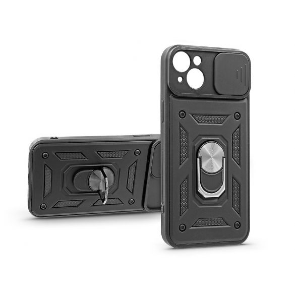 Husa din spate rezistenta la socuri Apple iPhone 14 Plus cu inel si protectie pentru camera - Slide Armor - neagra