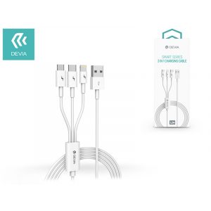 Cablu de încărcare USB Devia cu cablu de 1,2 m - Devia Smart Series 3in1 pentru Lightning/micro USB/Type-C - 2A - alb