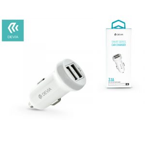 Devia 2xUSB adaptor încărcător brichetă - Devia Smart Series Car Charger - 5V/3.1A - alb