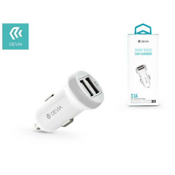 Devia 2xUSB adaptor încărcător brichetă - Devia Smart Series Car Charger - 5V/3.1A - alb